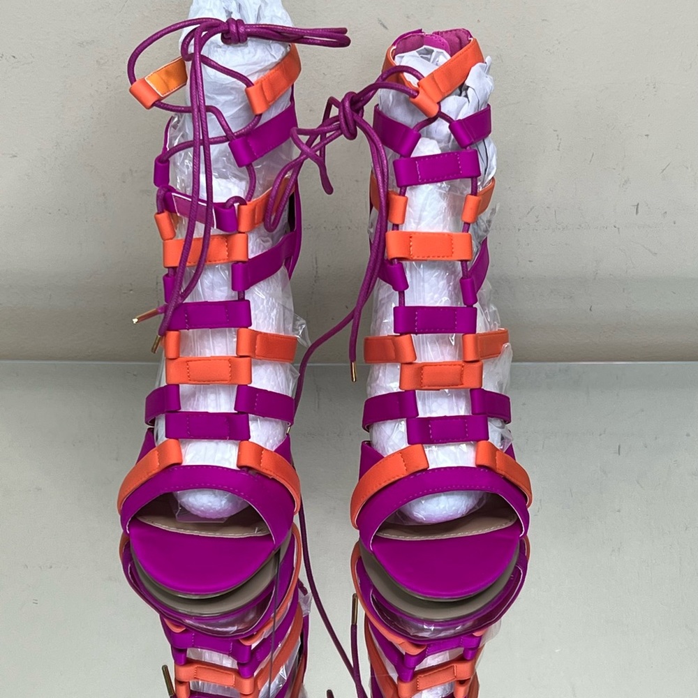 Sadie Magenta Orange Caged Stiletto Heel - Picture 4 of 8